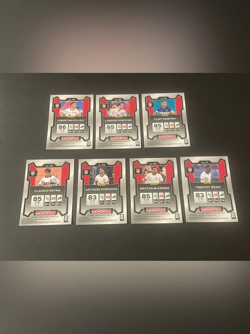 2026 Panini Prizm Monopoly FIFA World Cup USMNT Base Card Lot
